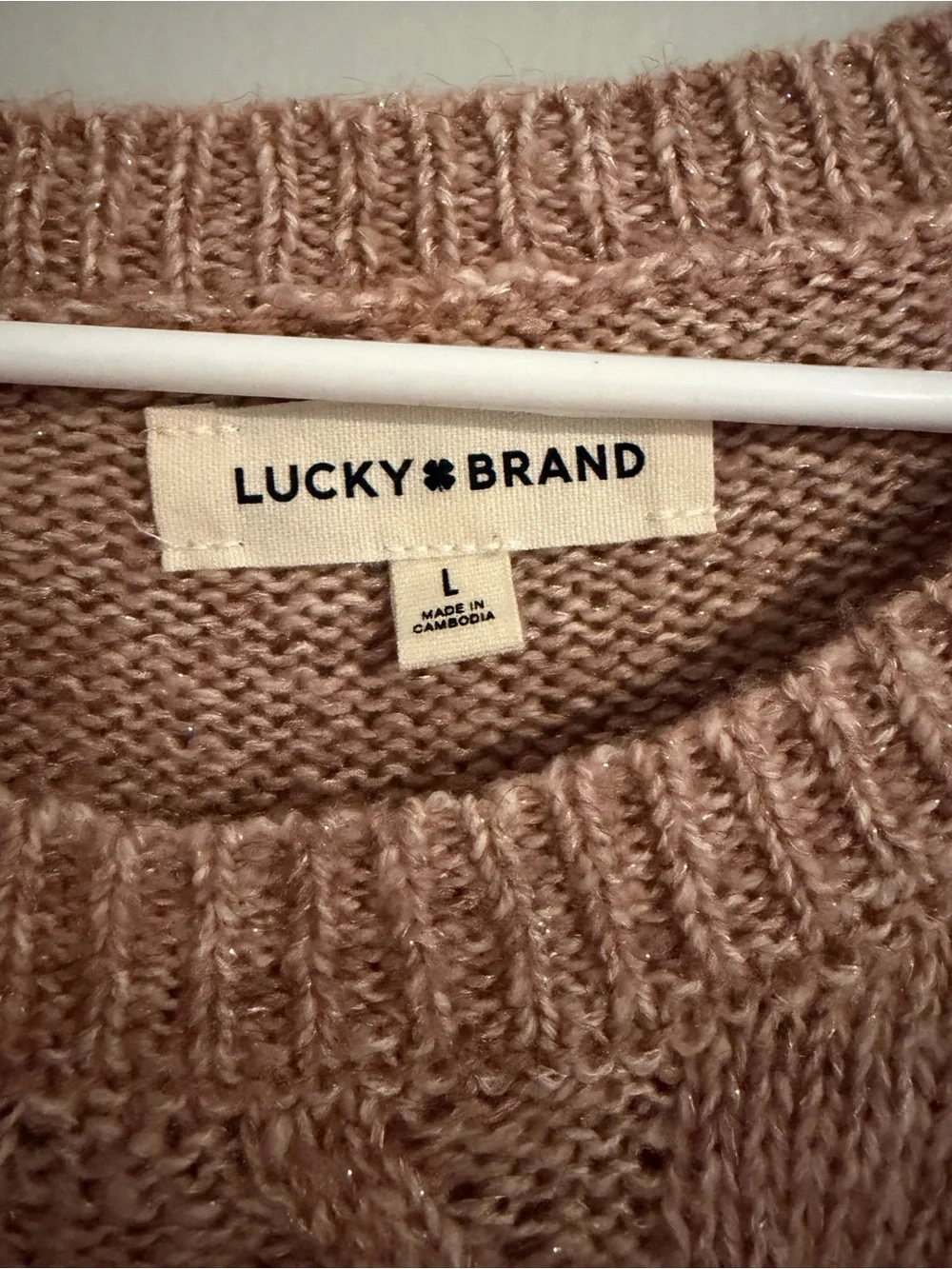 Lucky Brand Cable Knit Crewneck Sweater - Dusty Rose Taupe